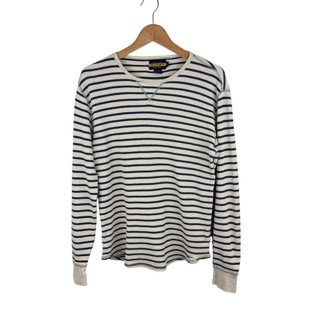 Rugby Ralph Lauren Striped Long Sleeve Thermal L Cotton Waffle Knit
